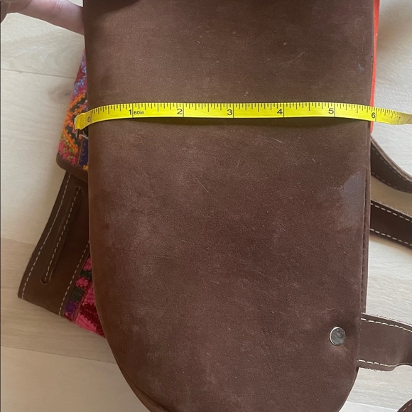 Huipil and leather bohemian colorful embroidered extra large backpack - Picture 9 of 11